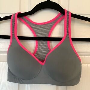 PINK Victoria's Secret Gray and Pink Push-Up Padded Racerback Sports Bra Size XS